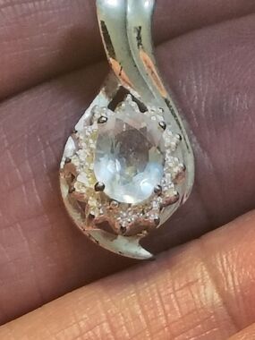 Vintage Sterling Silver Blue Topaz And Diamond Pendant Signed